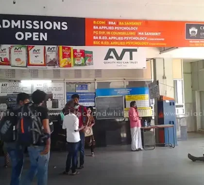 Ticket counter board advertisement in railway station