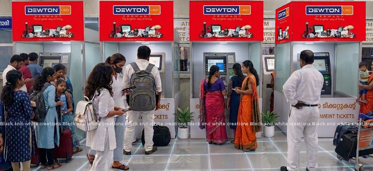 ATVM cubicle branding at railway stations for advertising to passengers in Kerala and Tamil Nadu.