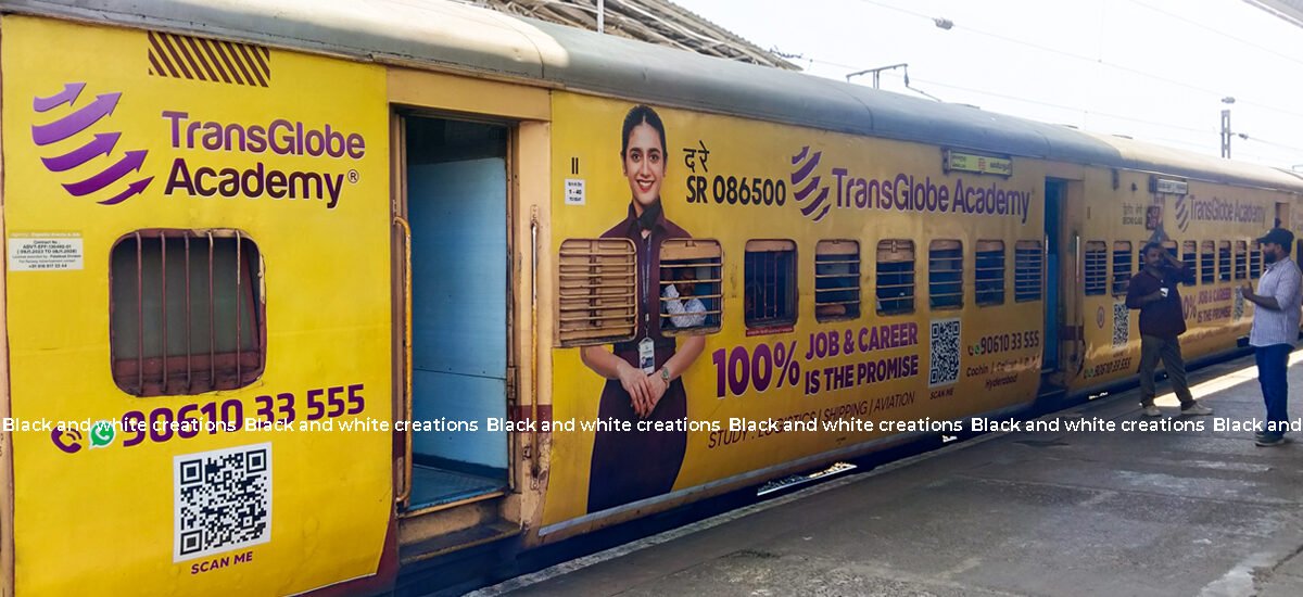 Railway station advertising in India with advertising panels at a passenger railway station.