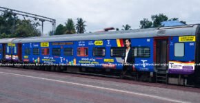 Train branding in India in 2026 featuring exterior train wraps and interior railway coach advertising.
