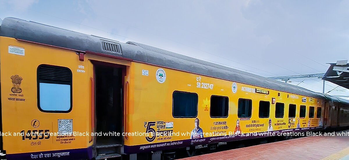 Train branding on an Indian passenger train compared with traditional outdoor billboard advertising.